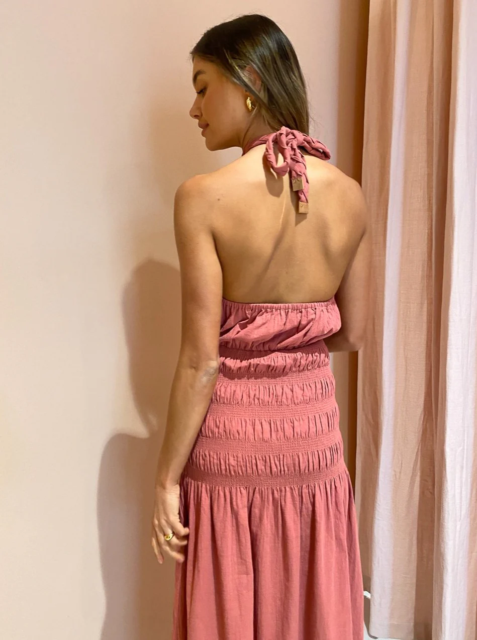 Rose Shirred Maxi Dress in Desert Rose - Image 4