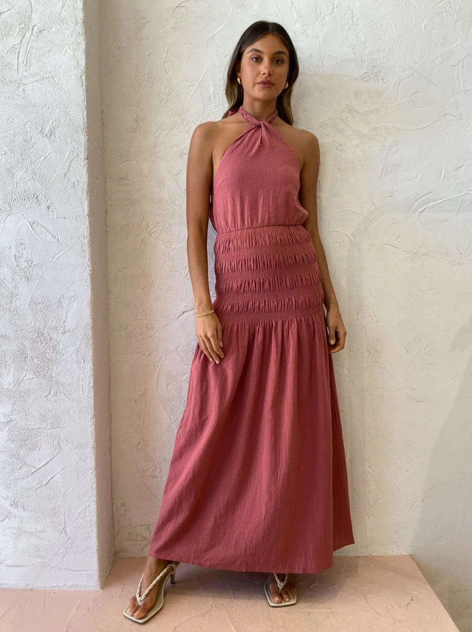 Rose Shirred Maxi Dress in Desert Rose - Image 5