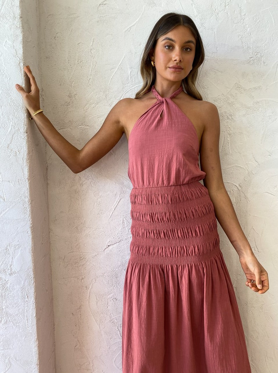 Rose Shirred Maxi Dress in Desert Rose - Image 7