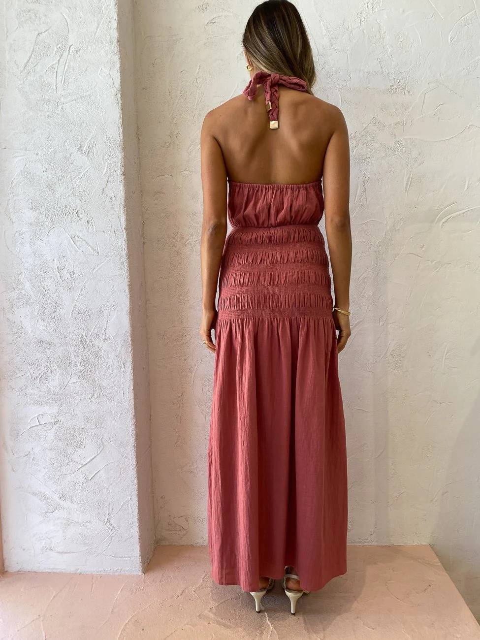 Rose Shirred Maxi Dress in Desert Rose - Image 8