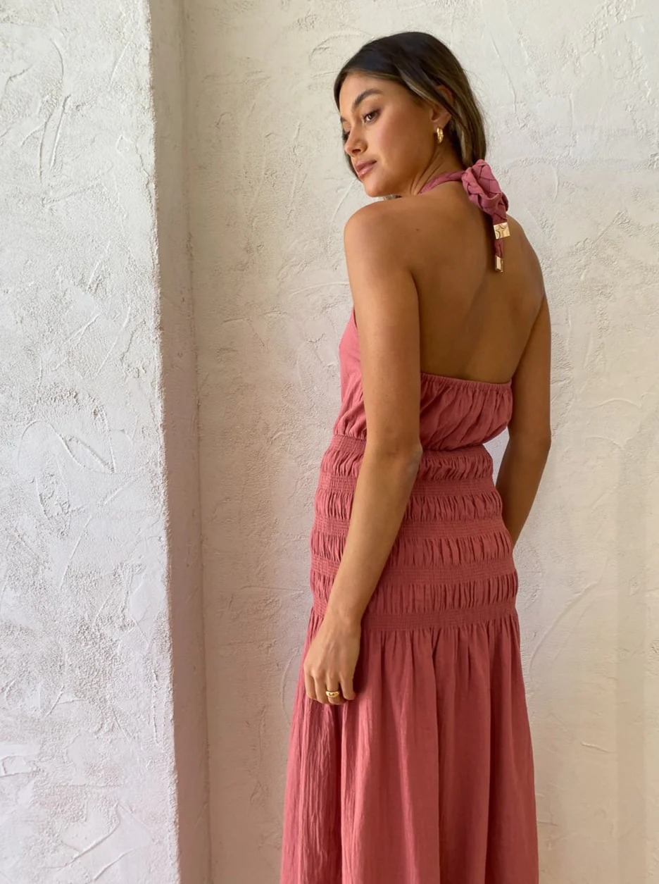 Rose Shirred Maxi Dress in Desert Rose - Image 9