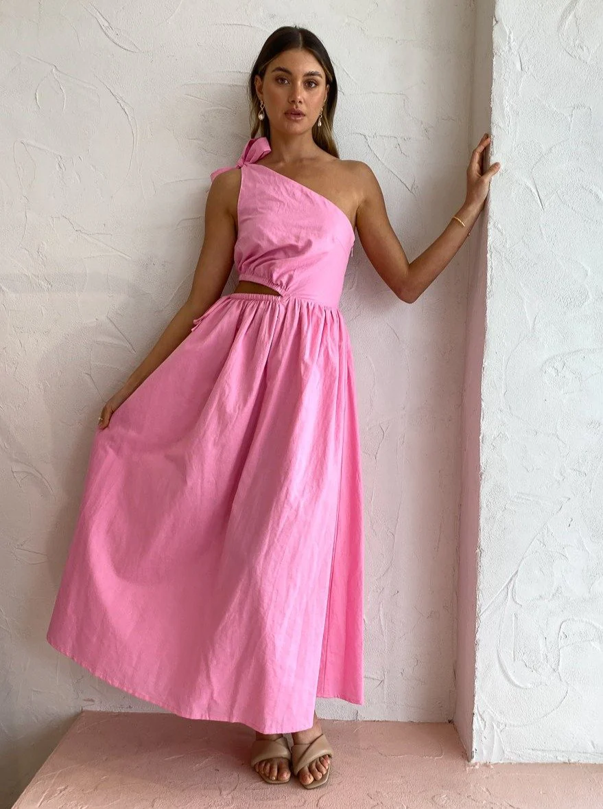 By Nicola Gabriella One Shoulder Midi Dress in Pink Grapefruit - Image 7