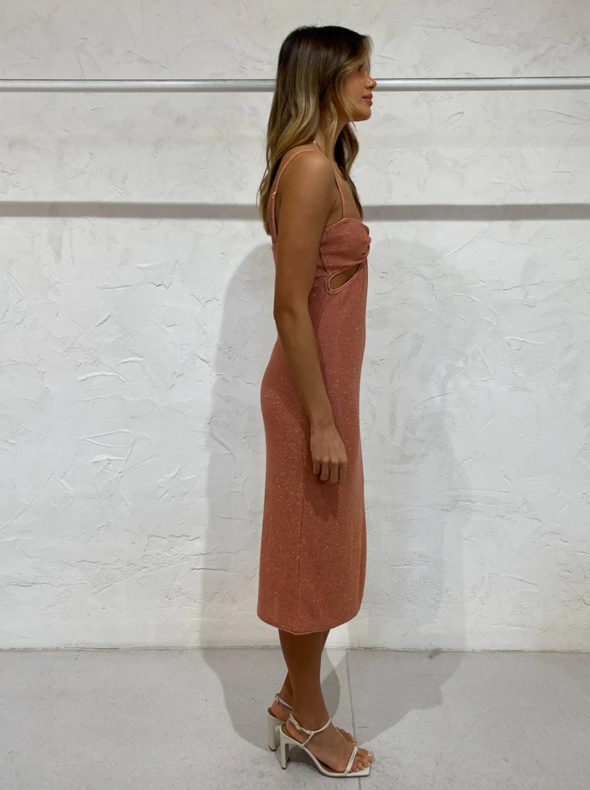 Suboo Billie Cut Out Midi Dress in Rose Gold - Image 6