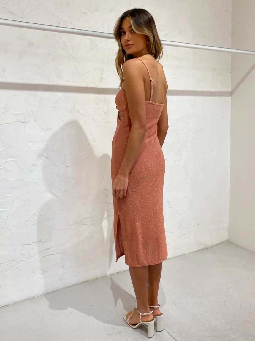 Suboo Billie Cut Out Midi Dress in Rose Gold - Image 7
