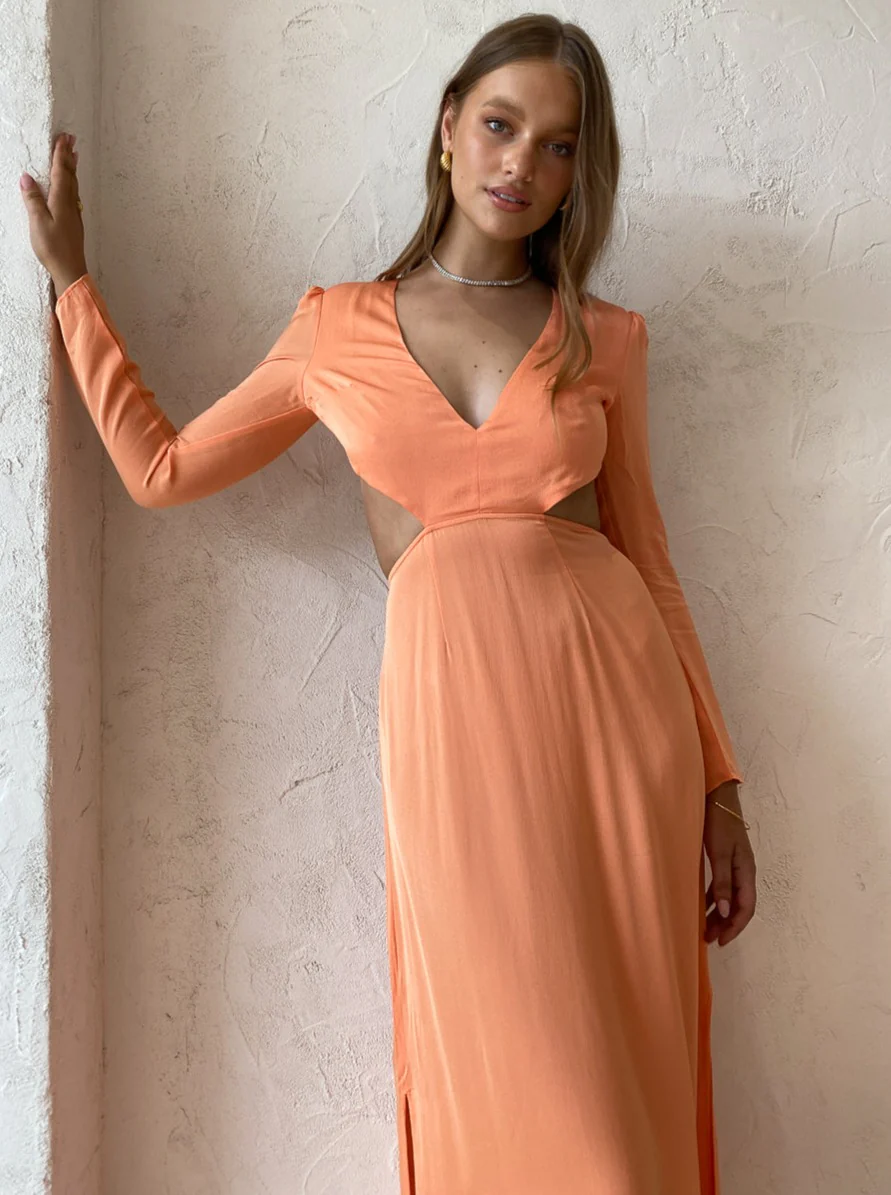 The Wolf Gang Isle Maxi Dress in Peach - Image 4